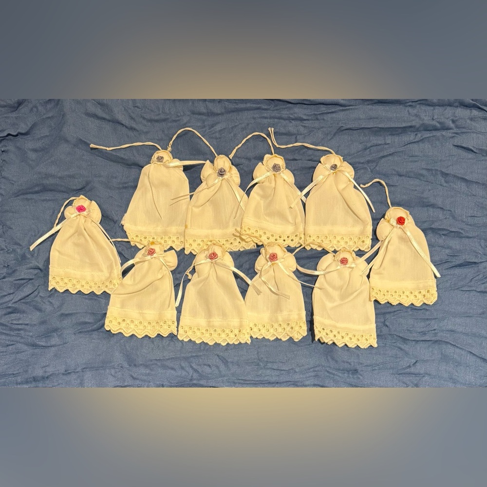 Vintage Handmade Cream Fabric Angel Ornaments